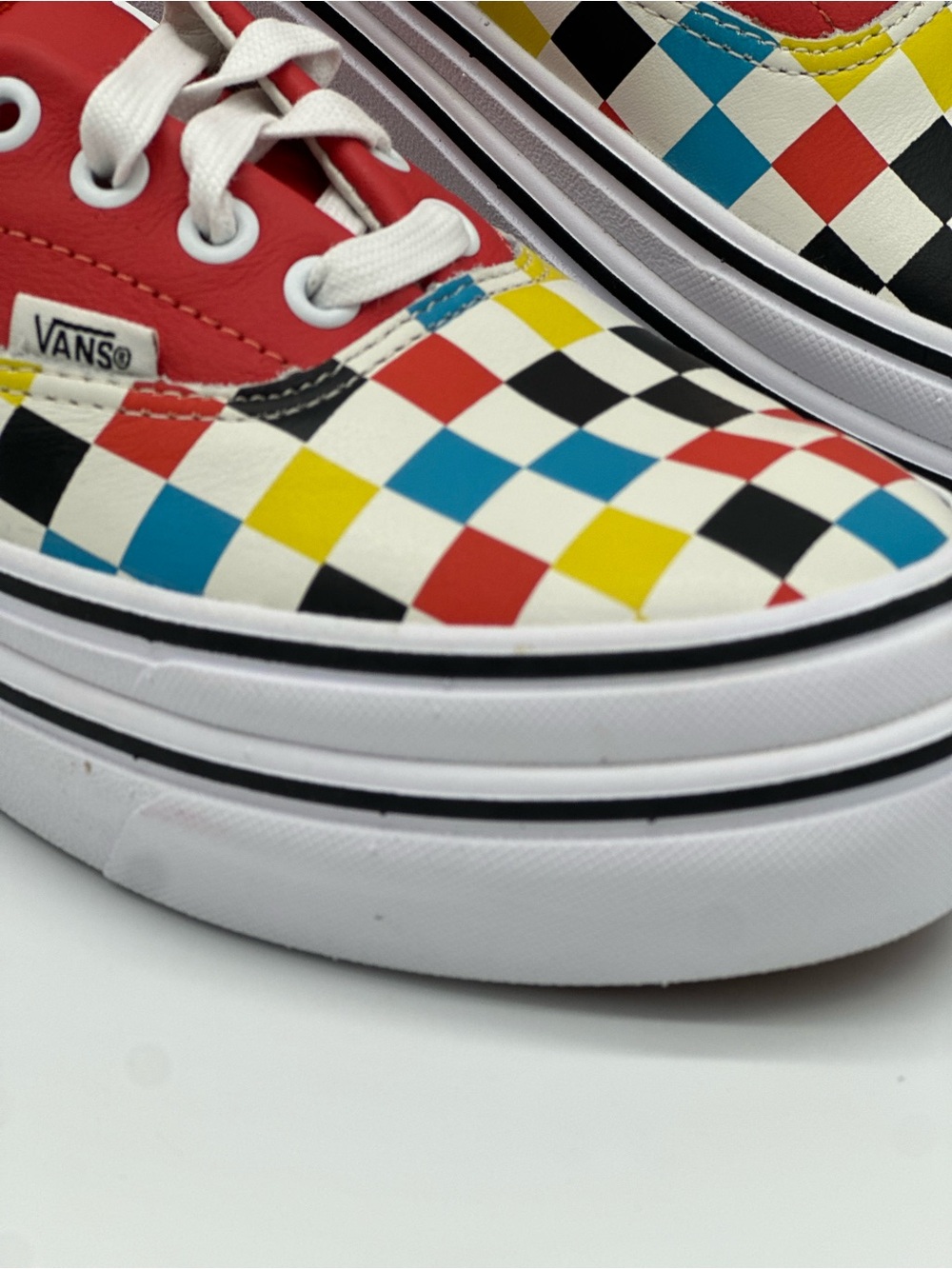 Vans Multi-Color Checkerboard and Red Low Top Sneakers - Picture 2 of 10